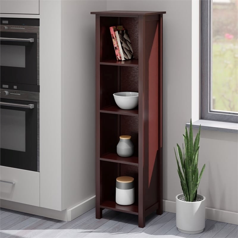 Pemberly Row 4-Tier Tall Solid Wood Storage Book Shelf in Antique Walnut