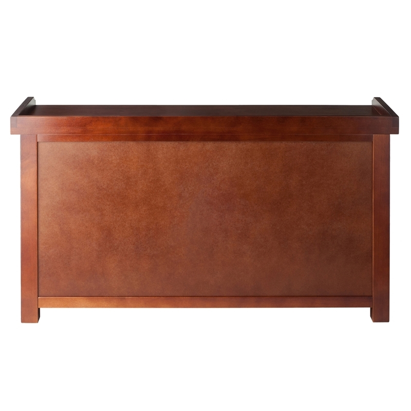 Pemberly Row Solid Wood Storage Bench with 3 Foldable Baskets in Walnut/Beige
