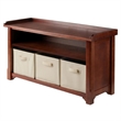 Pemberly Row Solid Wood Storage Bench with 3 Foldable Baskets in Walnut/Beige
