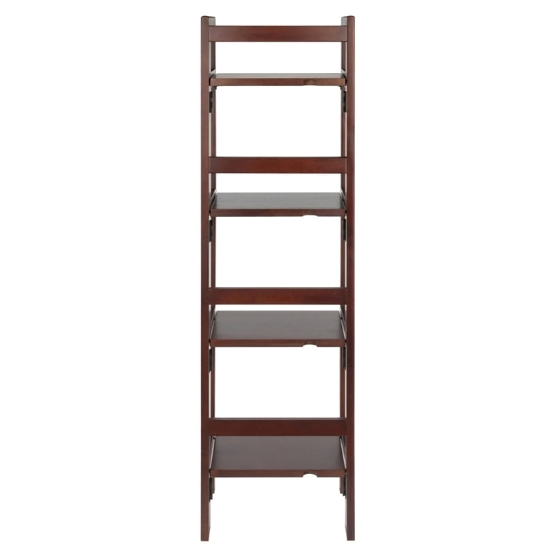 Pemberly Row 4-Tier Folding Transitional Solid Wood Book Shelf in Antique Walnut