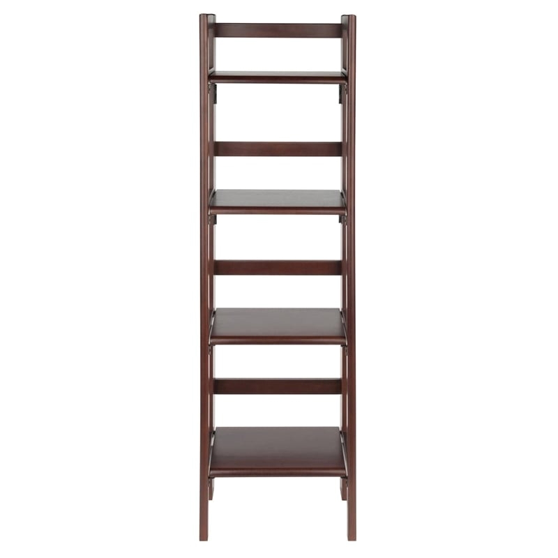 Pemberly Row 4-Tier Folding Transitional Solid Wood Book Shelf in Antique Walnut