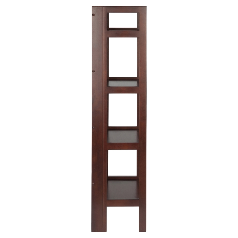 Pemberly Row 4-Tier Folding Transitional Solid Wood Book Shelf in Antique Walnut
