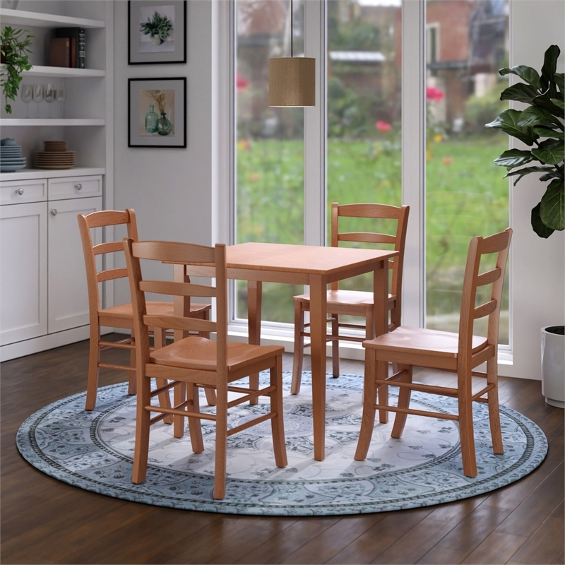 Pemberly Row 5-Piece Square Transitional Solid Wood Dining Set in Light Oak