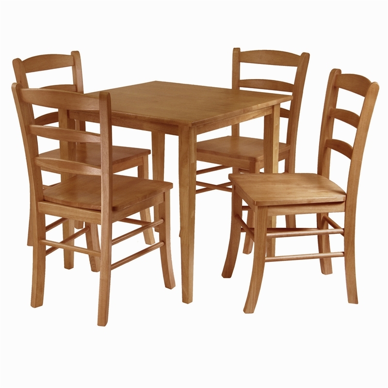 Pemberly Row 5-Piece Square Transitional Solid Wood Dining Set in Light Oak