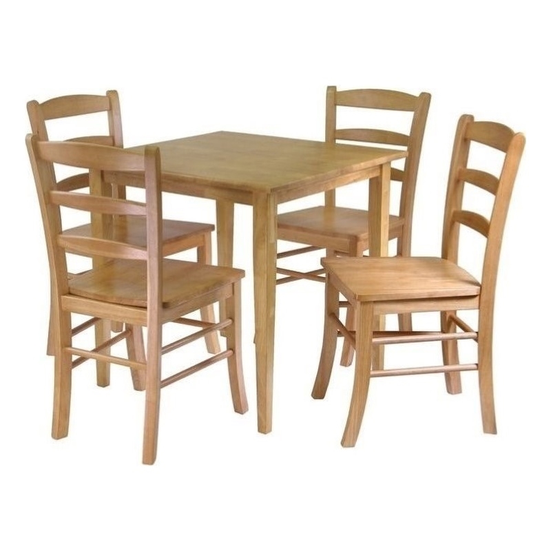 Pemberly Row 5-Piece Square Transitional Solid Wood Dining Set in Light Oak