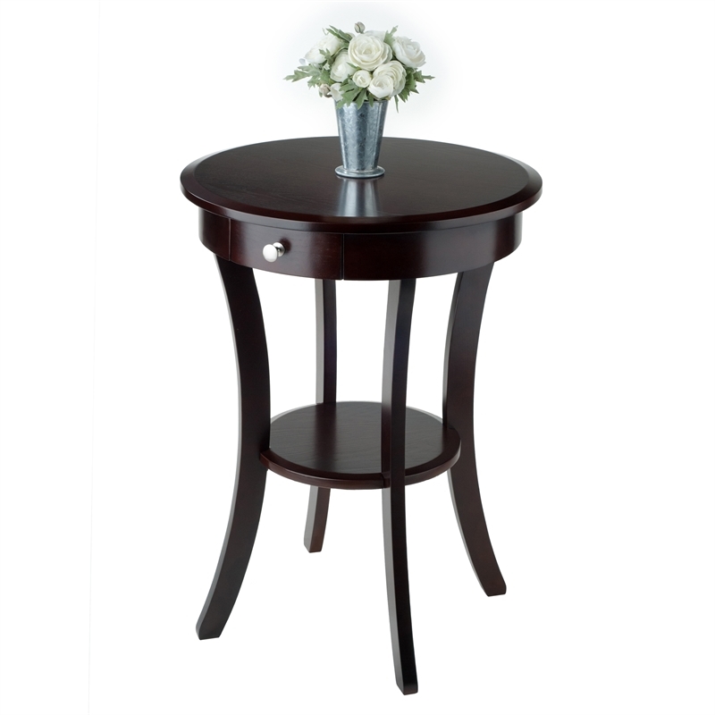Pemberly Row Round Traditional Solid Wood Accent End Table in Cappuccino