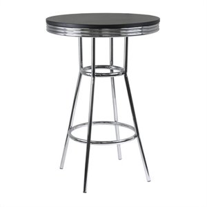 Pemberly Row 40.61&quotH Round Transitional Metal & Wood Pub Table in Black/Chrome