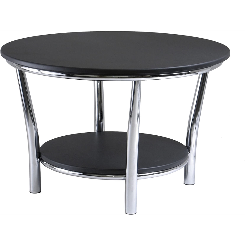 Pemberly Row Round Transitional Wood Coffee Table Top with Legs in Black