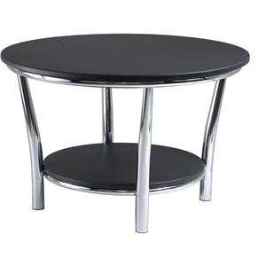 Pemberly Row Round Transitional Wood Coffee Table Top with Legs in Black