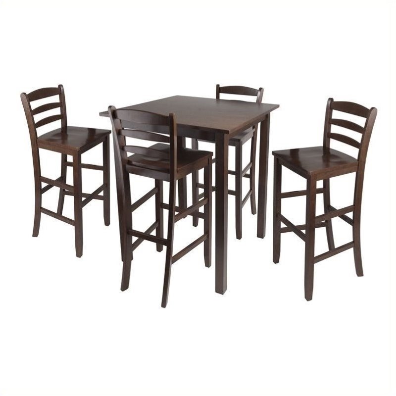Pemberly Row 5-Piece Square Transitional Solid Wood Pub Set in Antique Walnut