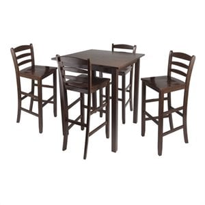 Pemberly Row 5-Piece Square Transitional Solid Wood Pub Set in Antique Walnut
