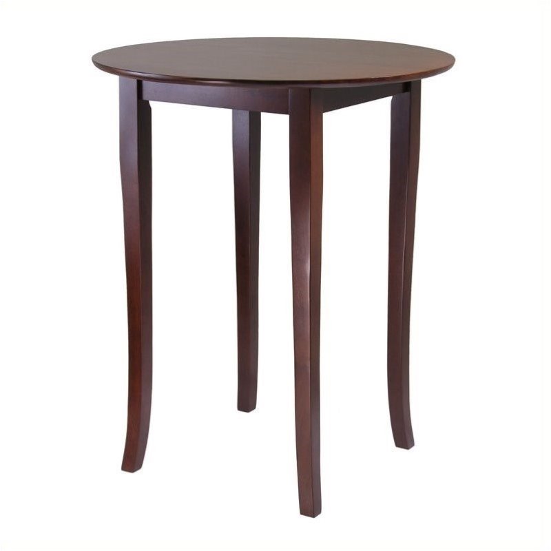Pemberly Row Round Solid Wood Pub Table with Flared Legs in Antique Walnut
