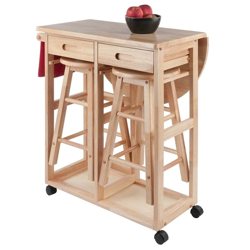 Pemberly Row 3-Piece Solid Wood Mobile Breakfast Dinette Set in Natural
