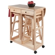 Pemberly Row 3-Piece Solid Wood Mobile Breakfast Dinette Set in Natural