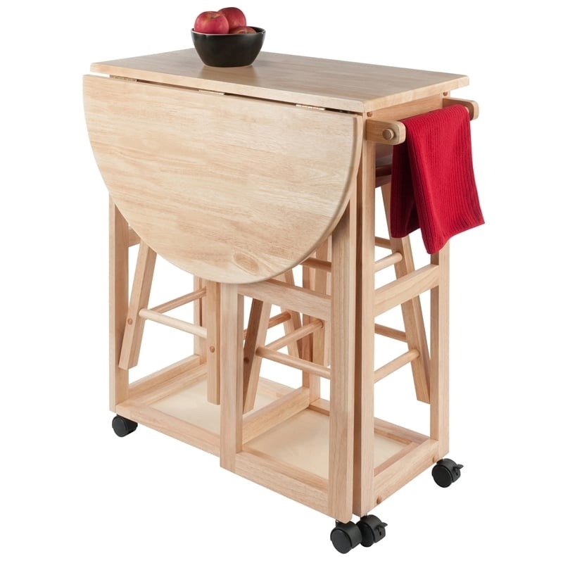 Pemberly Row 3-Piece Solid Wood Mobile Breakfast Dinette Set in Natural