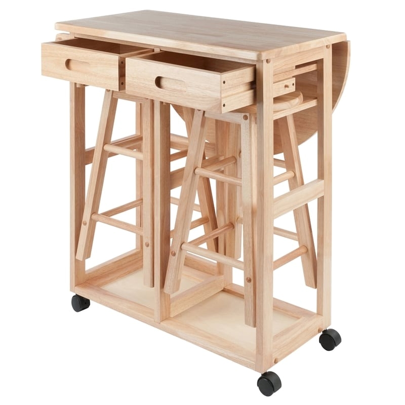 Pemberly Row 3-Piece Solid Wood Mobile Breakfast Dinette Set in Natural