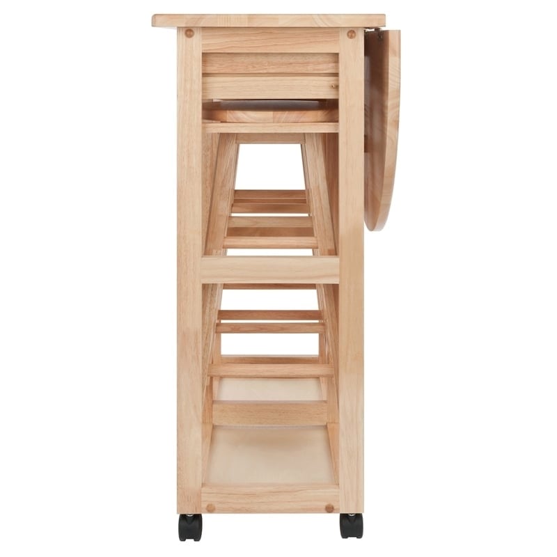 Pemberly Row 3-Piece Solid Wood Mobile Breakfast Dinette Set in Natural