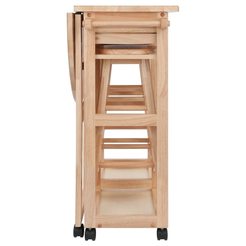 Pemberly Row 3-Piece Solid Wood Mobile Breakfast Dinette Set in Natural