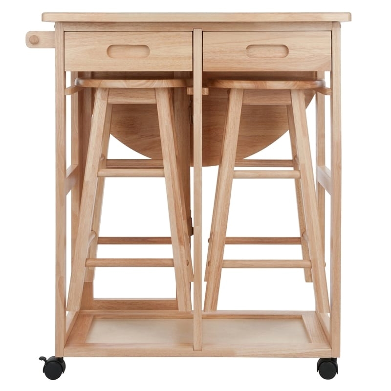 Pemberly Row 3-Piece Solid Wood Mobile Breakfast Dinette Set in Natural