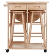 Pemberly Row 3-Piece Solid Wood Mobile Breakfast Dinette Set in Natural