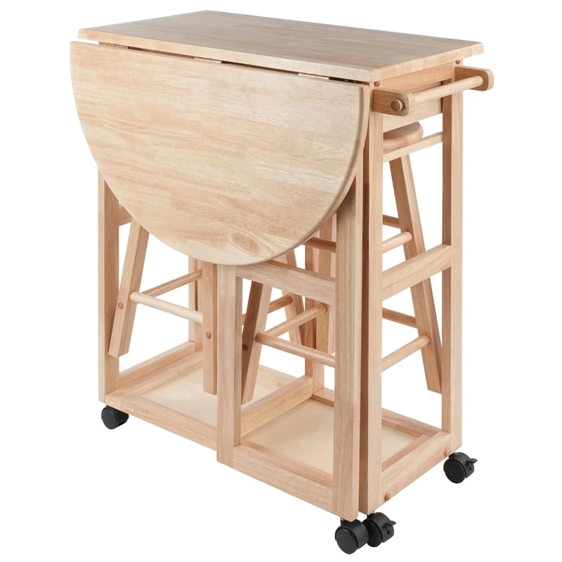 Pemberly Row 3-Piece Solid Wood Mobile Breakfast Dinette Set in Natural