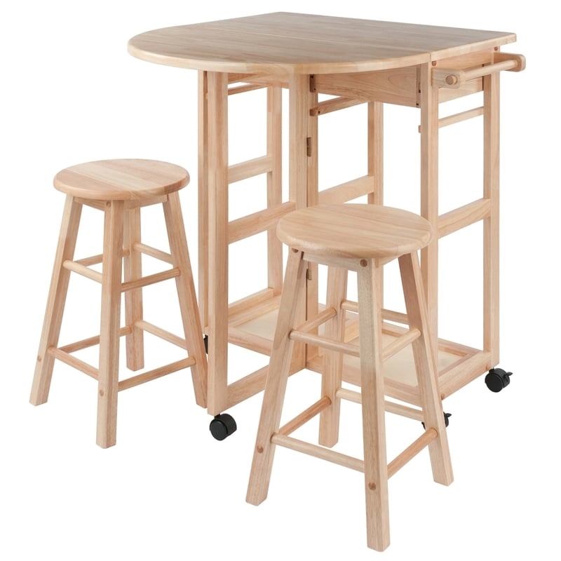 Pemberly Row 3-Piece Solid Wood Mobile Breakfast Dinette Set in Natural