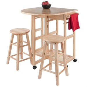 Pemberly Row 3-Piece Solid Wood Mobile Breakfast Dinette Set in Natural
