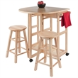 Pemberly Row 3-Piece Solid Wood Mobile Breakfast Dinette Set in Natural