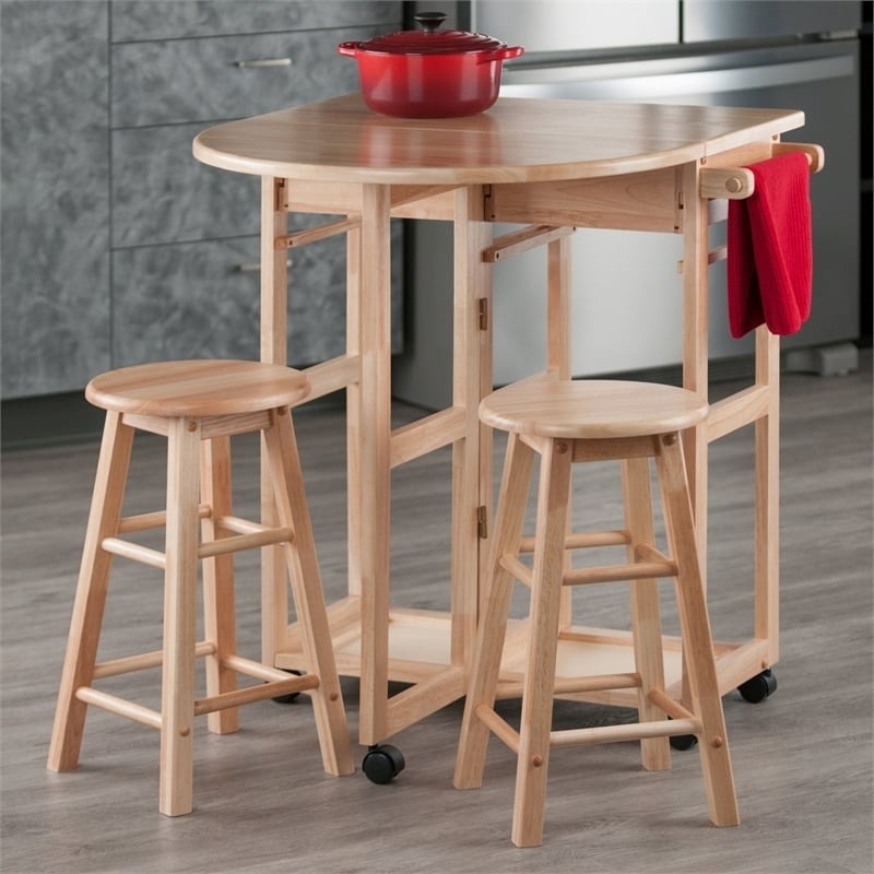 Pemberly Row 3-Piece Solid Wood Mobile Breakfast Dinette Set in Natural