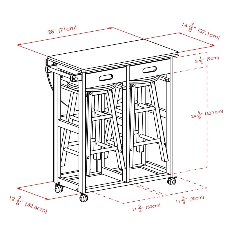 Pemberly Row 3-Piece Solid Wood Mobile Breakfast Dinette Set in Natural