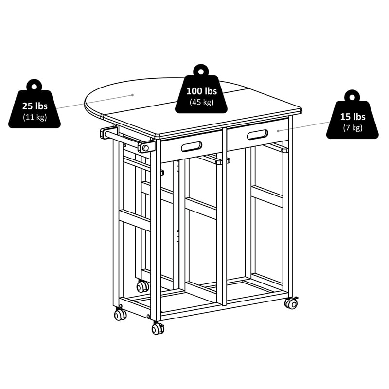 Pemberly Row 3-Piece Solid Wood Mobile Breakfast Dinette Set in Natural