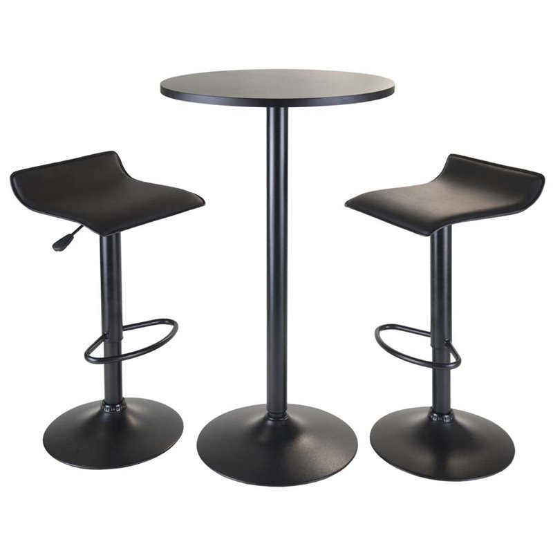 Pemberly Row 3-Piece Round Transitional Metal Pub Set in Black