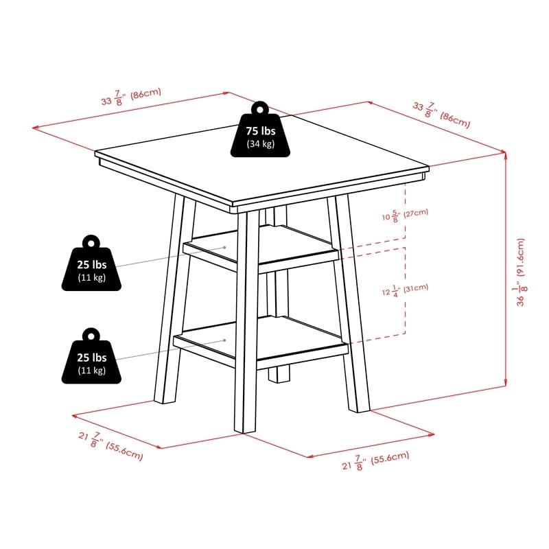 Pemberly Row 3-Piece Square Counter Height Solid Wood Dining Set in Walnut