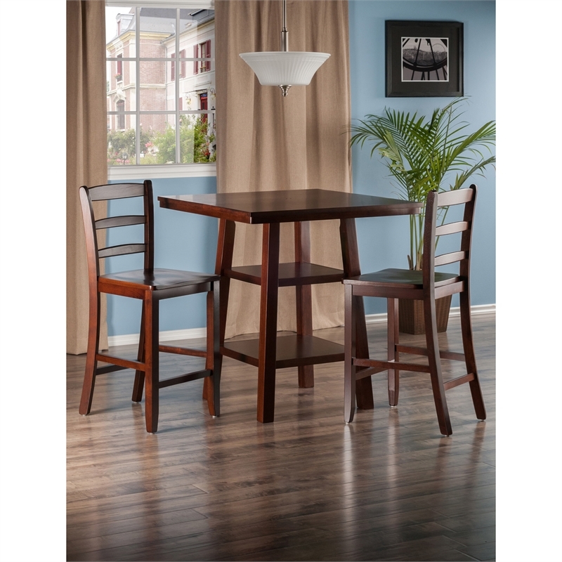 Pemberly Row 3-Piece Square Counter Height Solid Wood Dining Set in Walnut