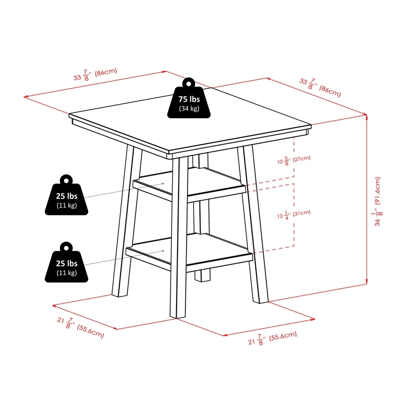 Pemberly Row 3-Piece Square Counter Height Solid Wood Dining Set in Rich Walnut