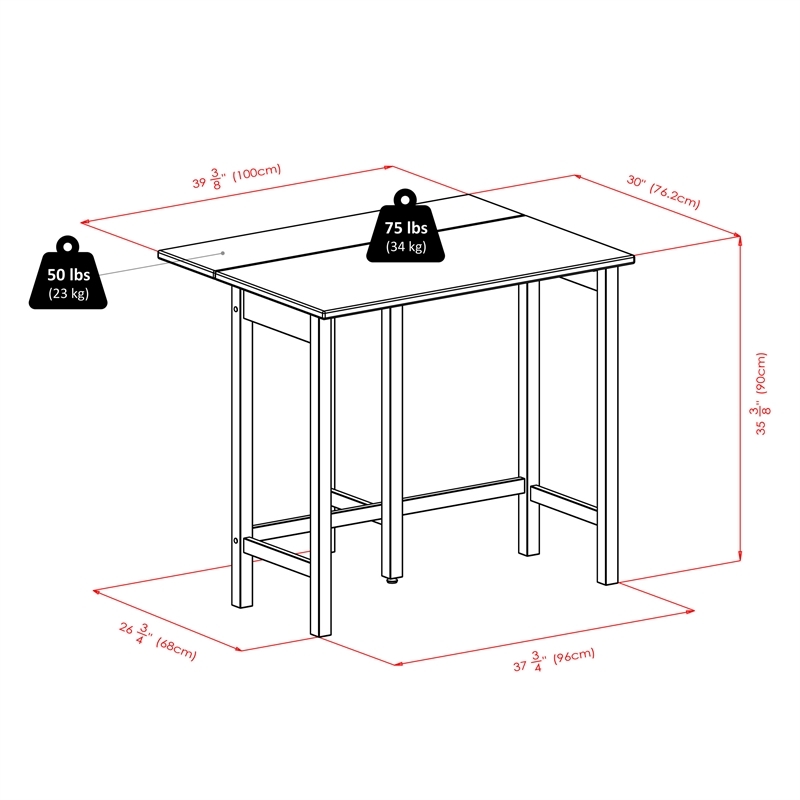 Pemberly Row 3-Piece Drop Leaf Counter Height Solid Wood Dining Set in Walnut