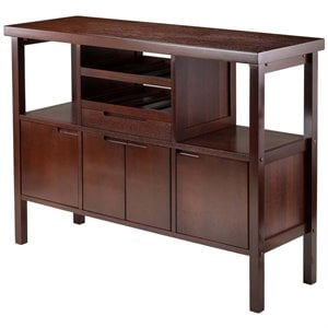 Pemberly Row 34.02&quotH Transitional Solid Wood Wine Rack Buffet Table in Walnut
