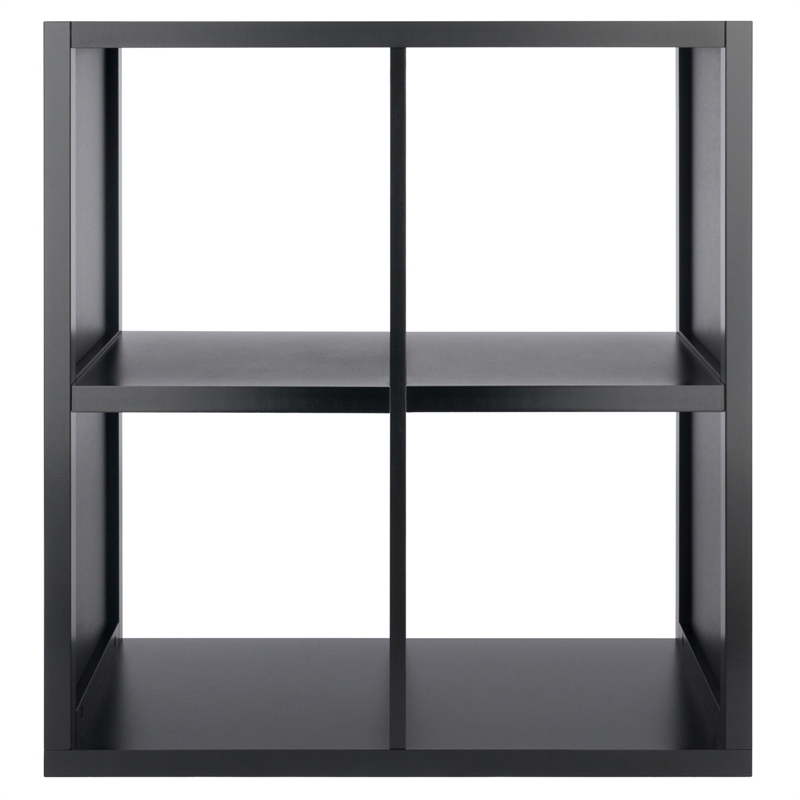 Pemberly Row 2x2 Modern Wood Storage Cabinet with Wainscoting Panel in Black