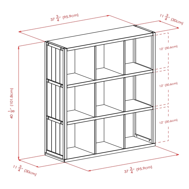 Pemberly Row 3x3 Modern Wood Storage Cabinets with Wainscoting Panel in Black