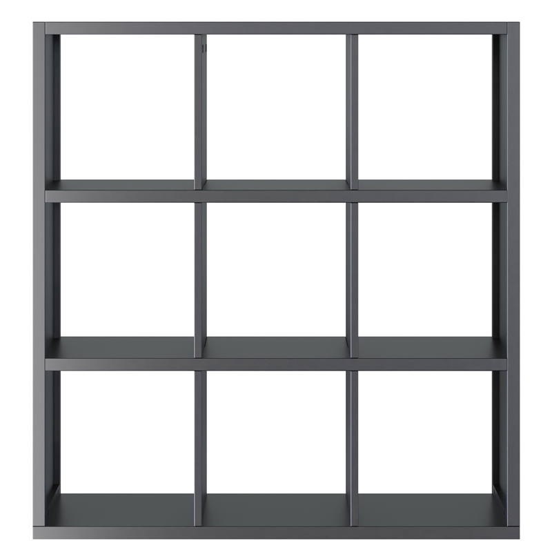 Pemberly Row 3x3 Modern Wood Storage Cabinets with Wainscoting Panel in Black