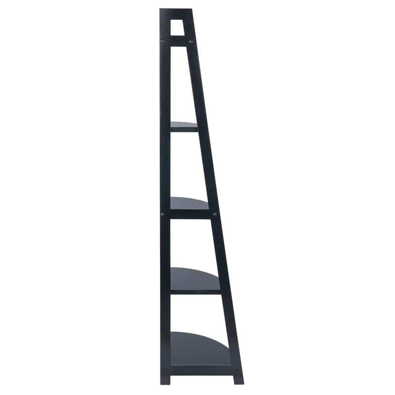 Pemberly Row 5-Tier A-Frame Modern Solid Wood Corner Book Shelf in Black