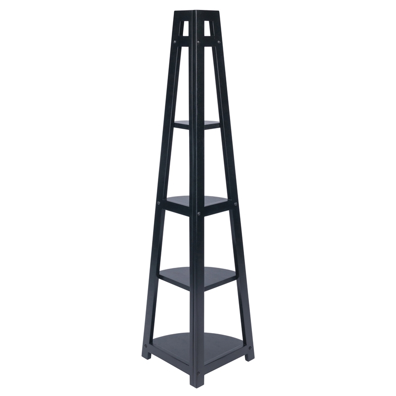 Pemberly Row 5-Tier A-Frame Modern Solid Wood Corner Book Shelf in Black