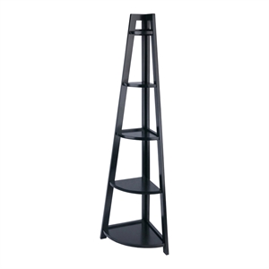Pemberly Row 5-Tier A-Frame Modern Solid Wood Corner Book Shelf in Black