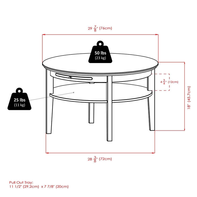 Pemberley Row Solid Wood Dark Espresso Coffee Table Round 29.92