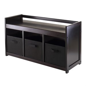 Pemberly Row 4-Piece 17.72&quot Solid Wood/Fabric Storage Bench in Espresso/Black