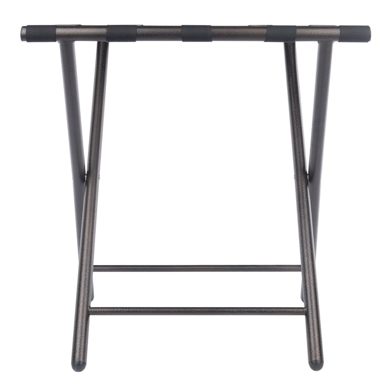 Pemberly Row Metal Luggage Rack with Folding Straight Leg in Antique Bronze