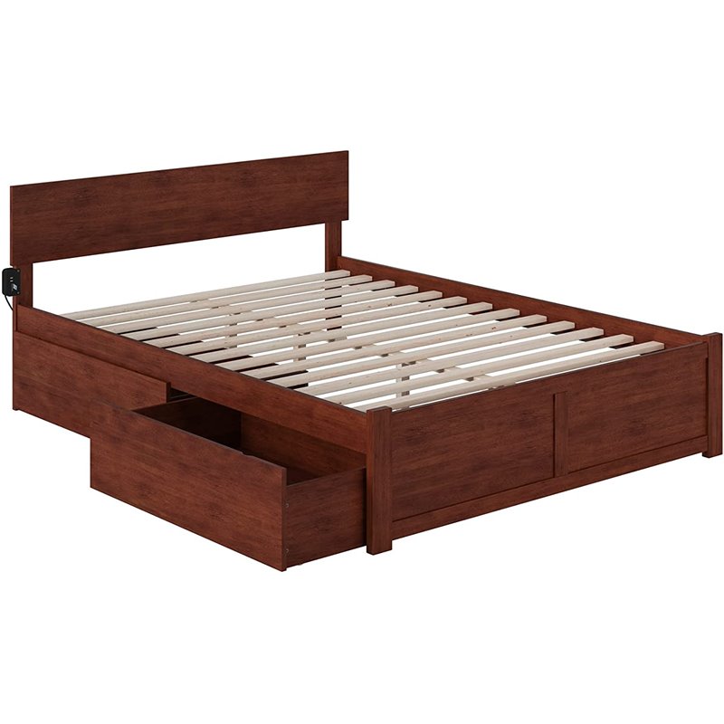 Pemberly Row King Wood Platform Bed with Footboard and Storage Drawers in Walnut