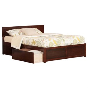 Pemberly Row King Wood Platform Bed with Footboard and Storage Drawers in Walnut
