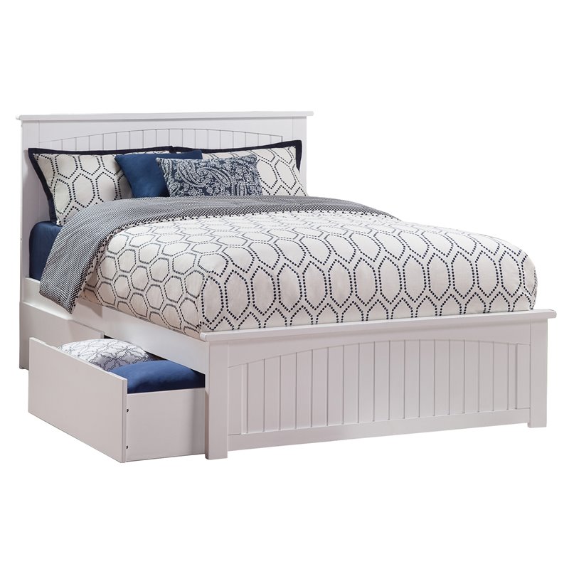 Pemberly Row Queen Wood Platform Bed with Matching Footboard & Drawers in White