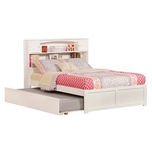 Pemberly Row Contemporary Full Solid Wood Bed with Twin Trundle in White